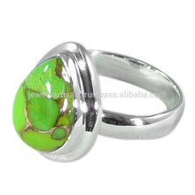 Green Copper Turquoise Pear Shape Gemstone Avec Sterling Silver Plain Design Party Wear Ring